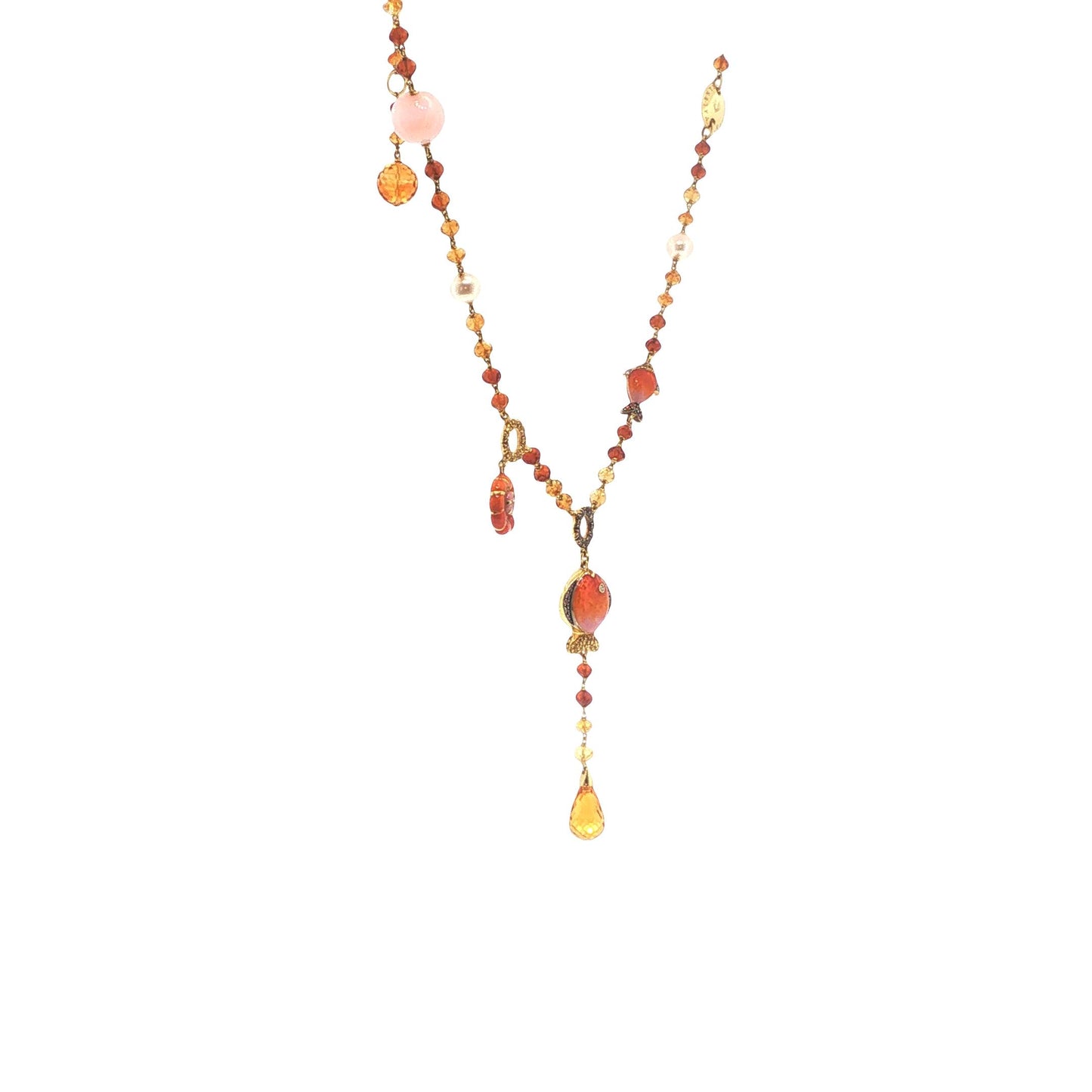Valente 18K Gold Pearl Yellow Diamond Enamel Necklace