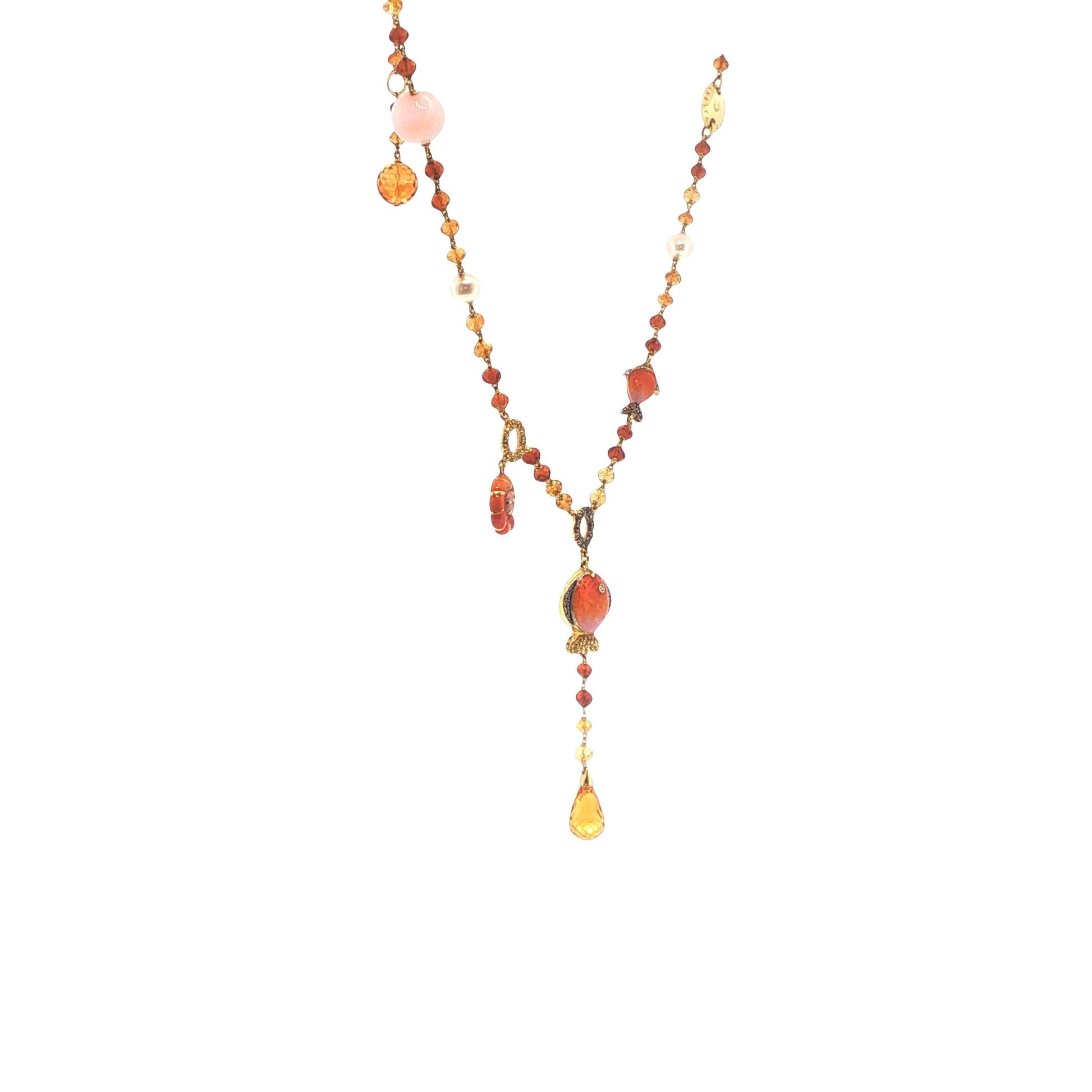 Valente 18K Gold Pearl Yellow Diamond Enamel Necklace