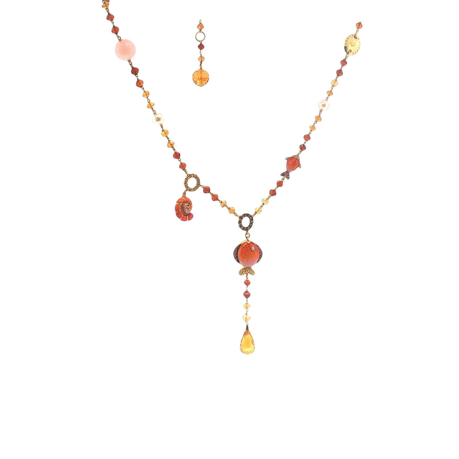 Valente 18K Gold Pearl Yellow Diamond Enamel Necklace