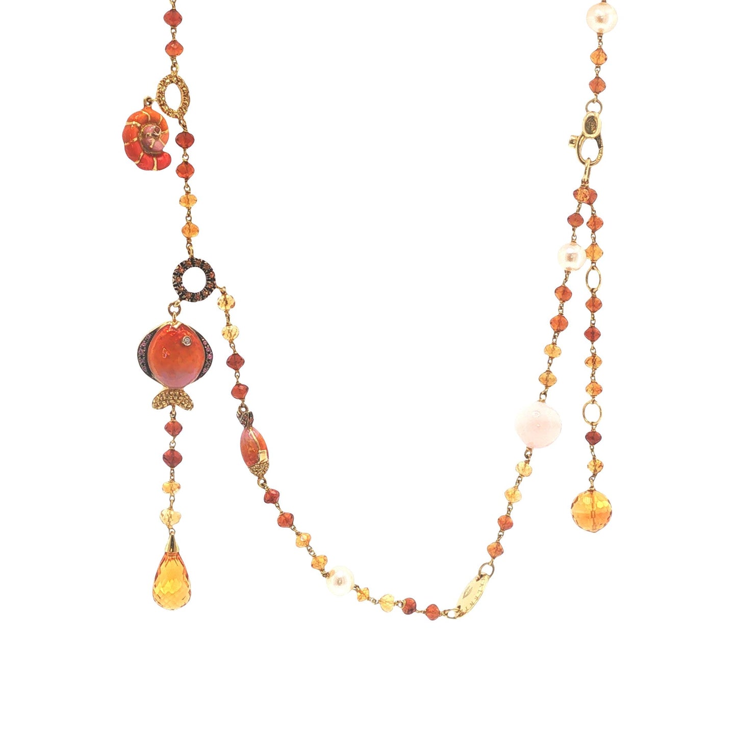 Valente 18K Gold Pearl Yellow Diamond Enamel Necklace