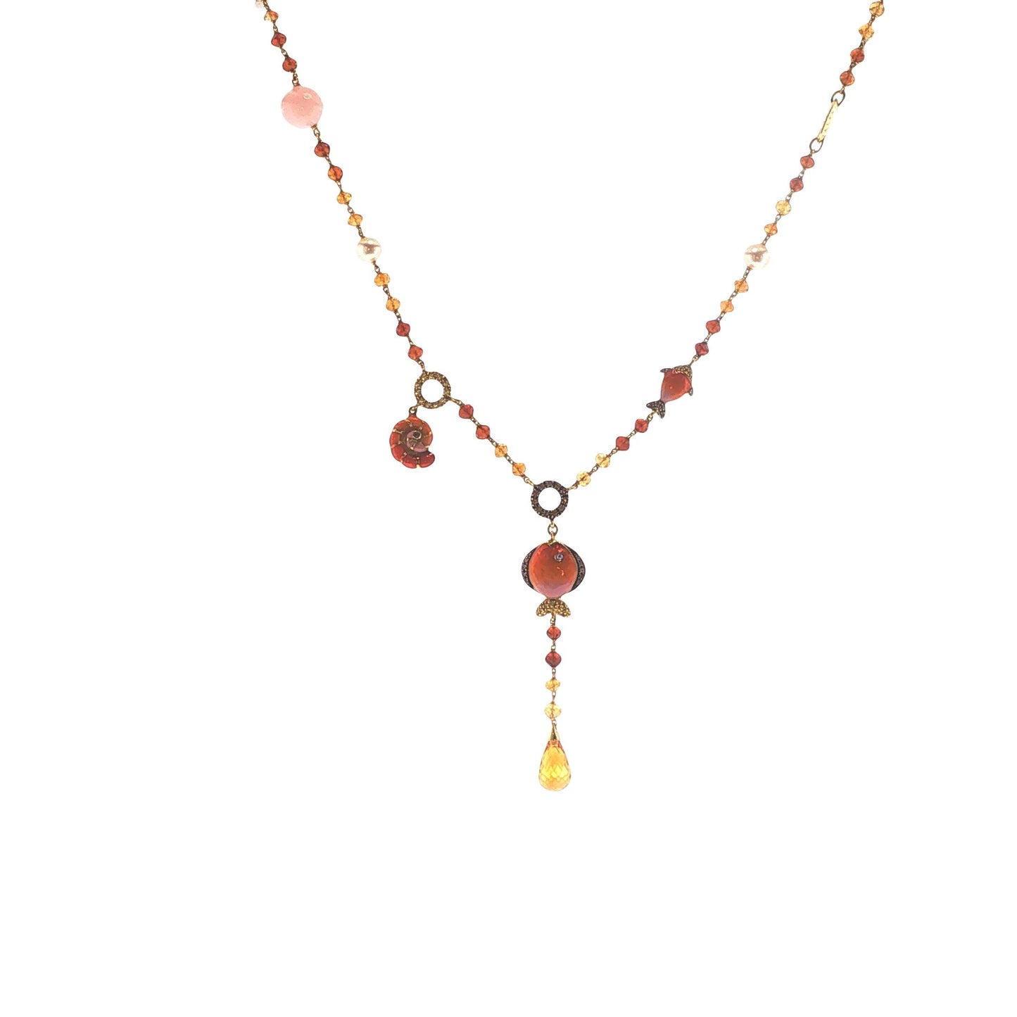 Valente 18K Gold Pearl Yellow Diamond Enamel Necklace