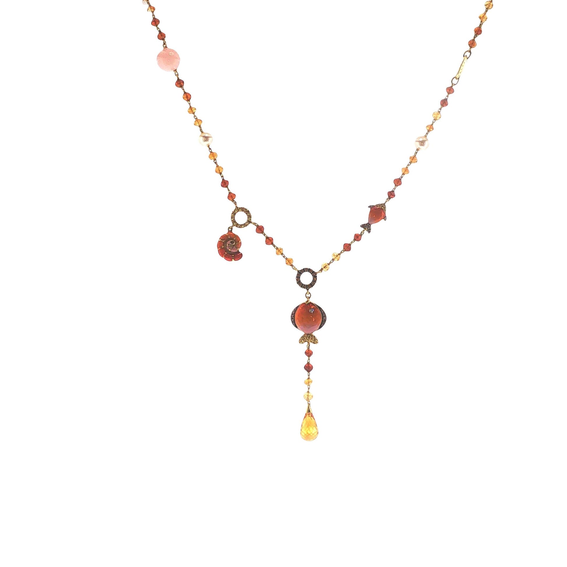 Valente 18K Gold Pearl Yellow Diamond Enamel Necklace