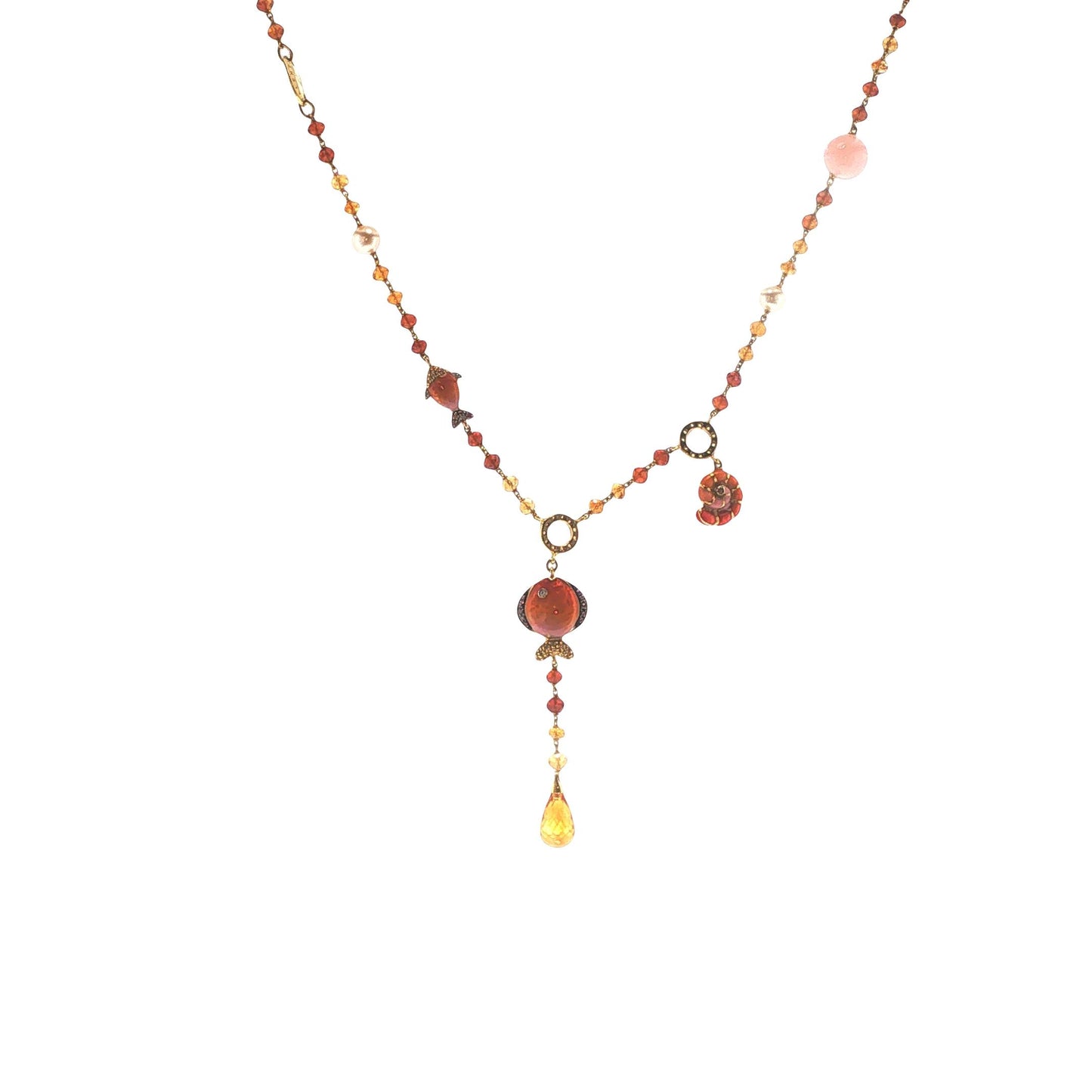 Valente 18K Gold Pearl Yellow Diamond Enamel Necklace