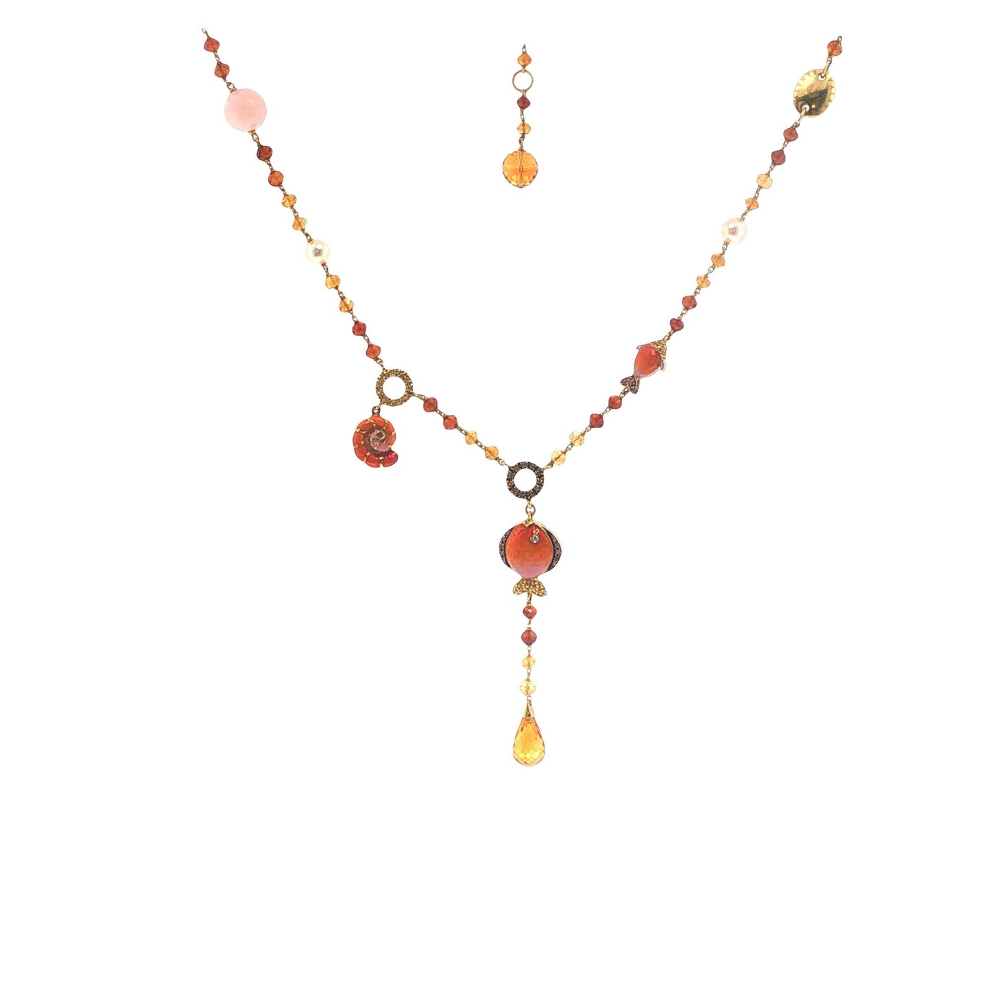 Valente 18K Gold Pearl Yellow Diamond Enamel Necklace