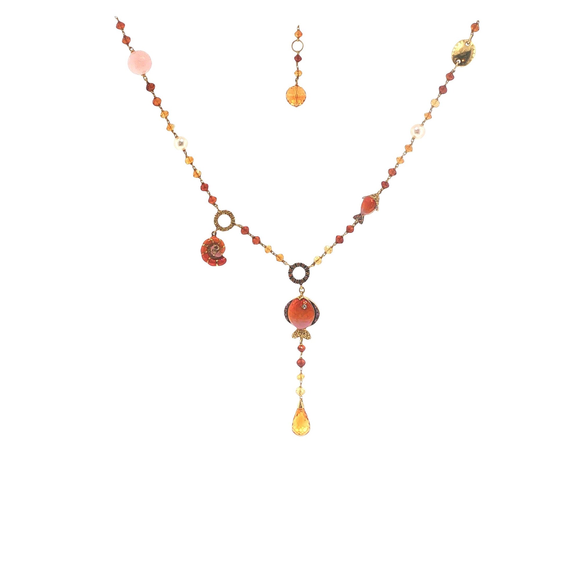 Valente 18K Gold Pearl Yellow Diamond Enamel Necklace
