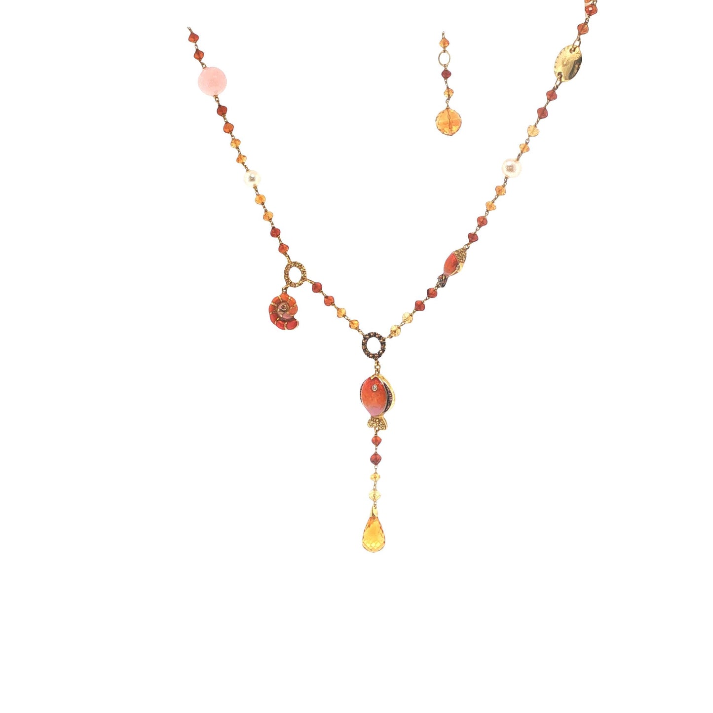 Valente 18K Gold Pearl Yellow Diamond Enamel Necklace