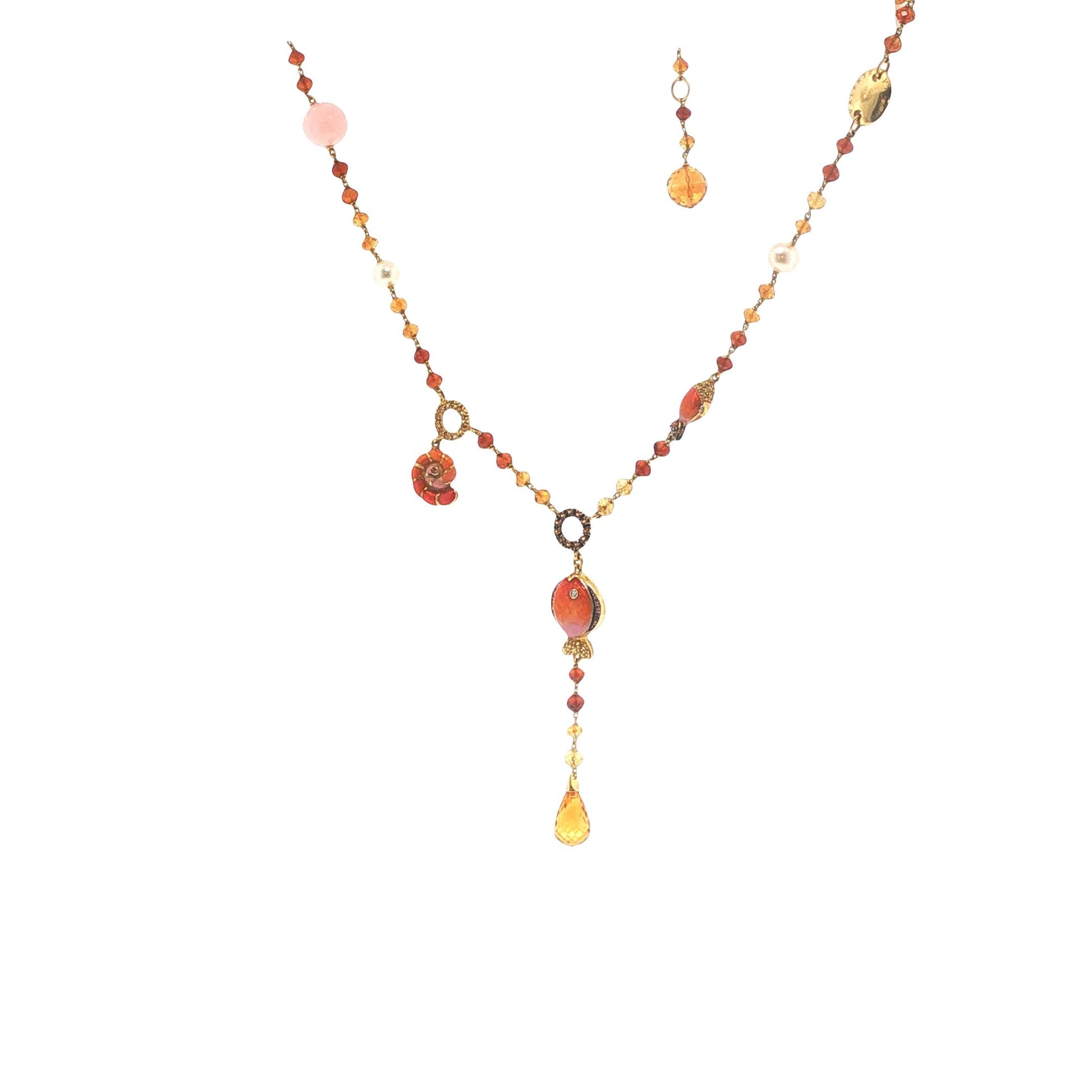 Valente 18K Gold Pearl Yellow Diamond Enamel Necklace