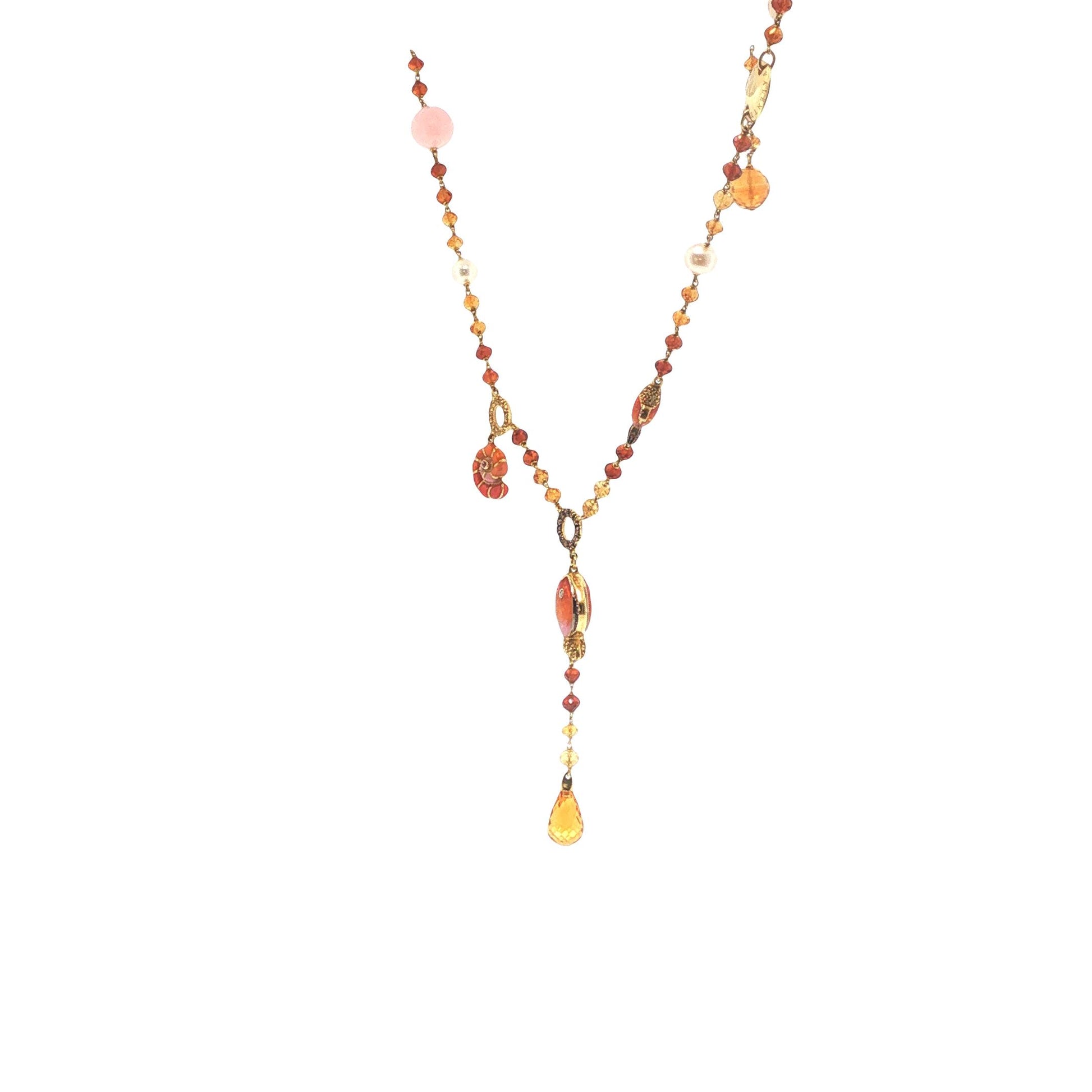 Valente 18K Gold Pearl Yellow Diamond Enamel Necklace