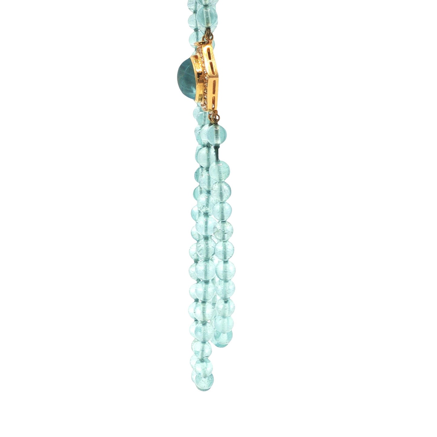 18K Gold Double-Strand Aquamarine Bead, Cabochon Aquamarine & Diamond Necklace