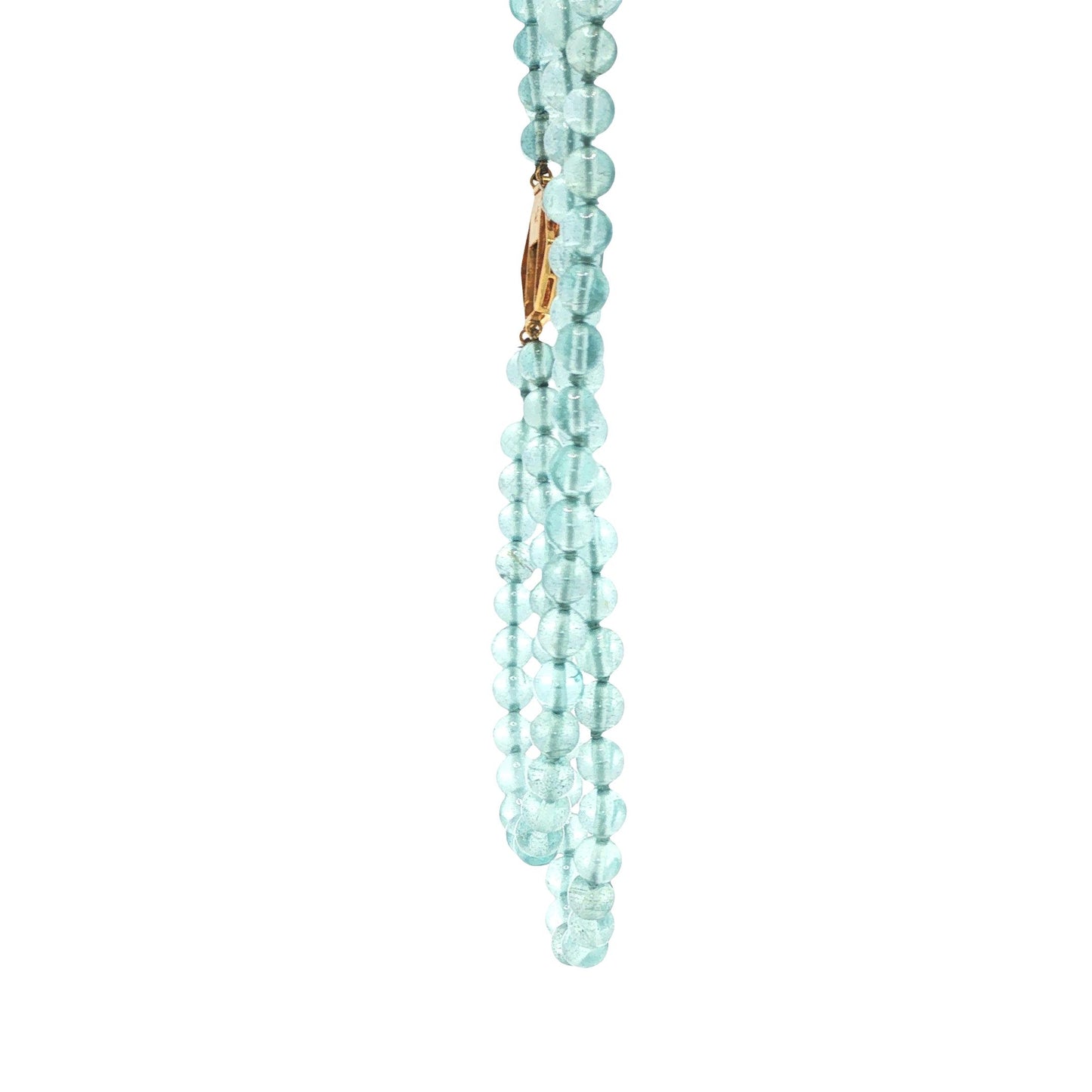 18K Gold Double-Strand Aquamarine Bead, Cabochon Aquamarine & Diamond Necklace