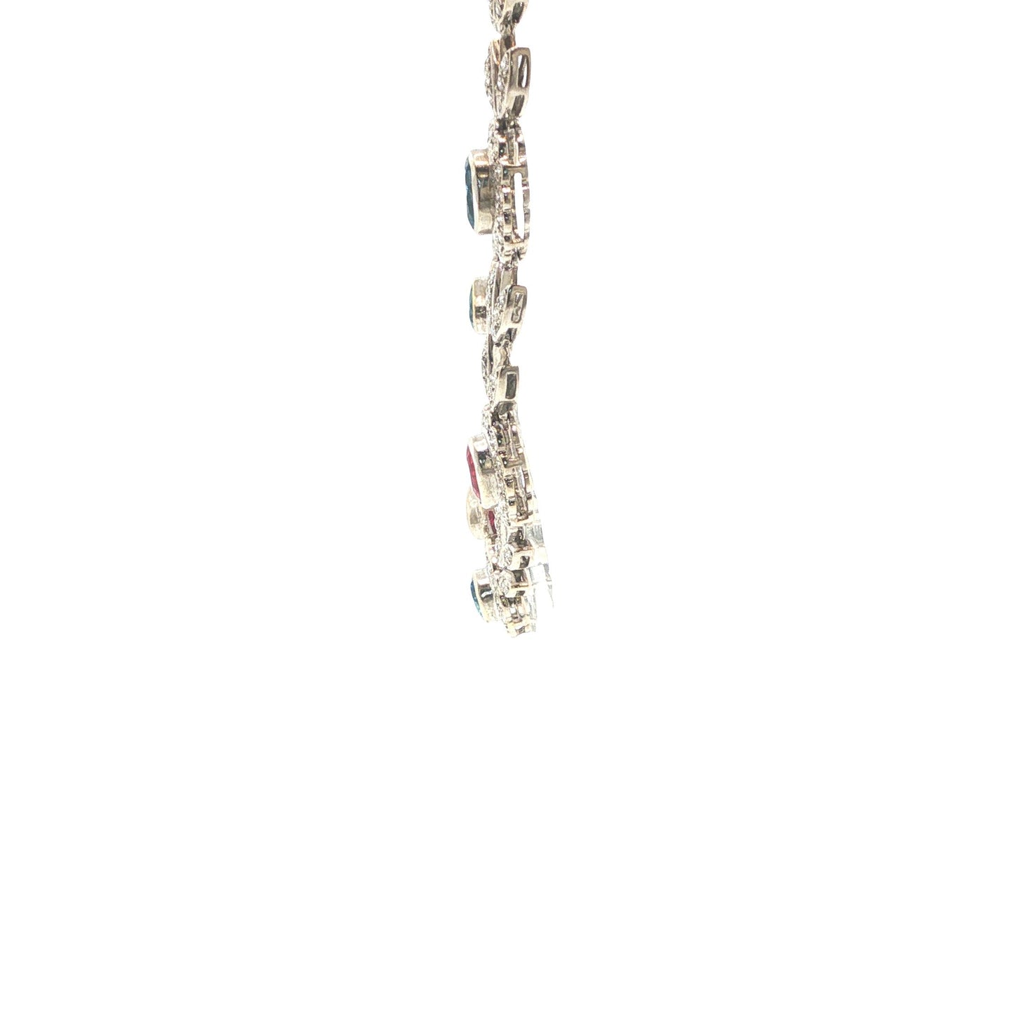 Italian 18K White Gold Diamond, Multi Gemstone Foliate Necklace