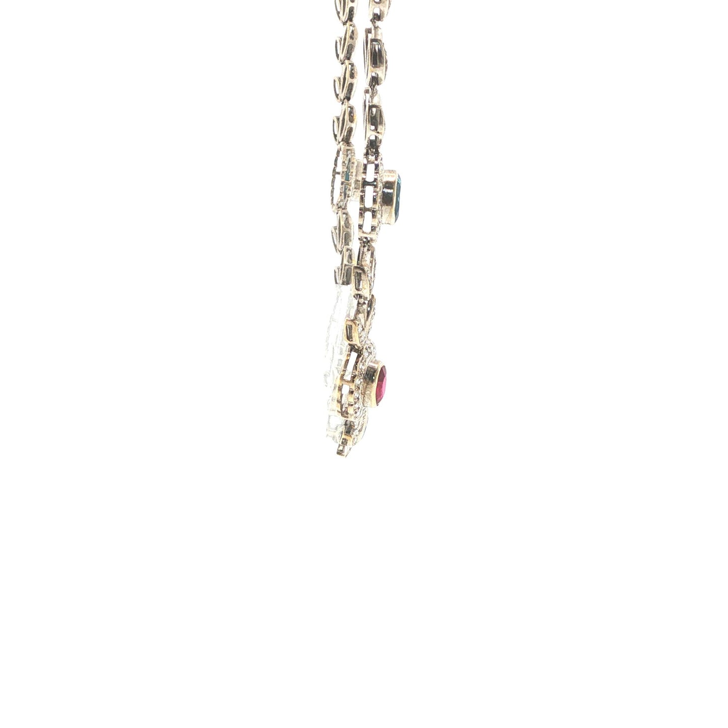 Italian 18K White Gold Diamond, Multi Gemstone Foliate Necklace