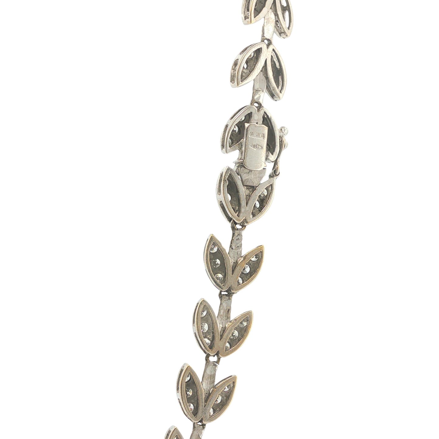 Italian 18K White Gold Diamond, Multi Gemstone Foliate Necklace