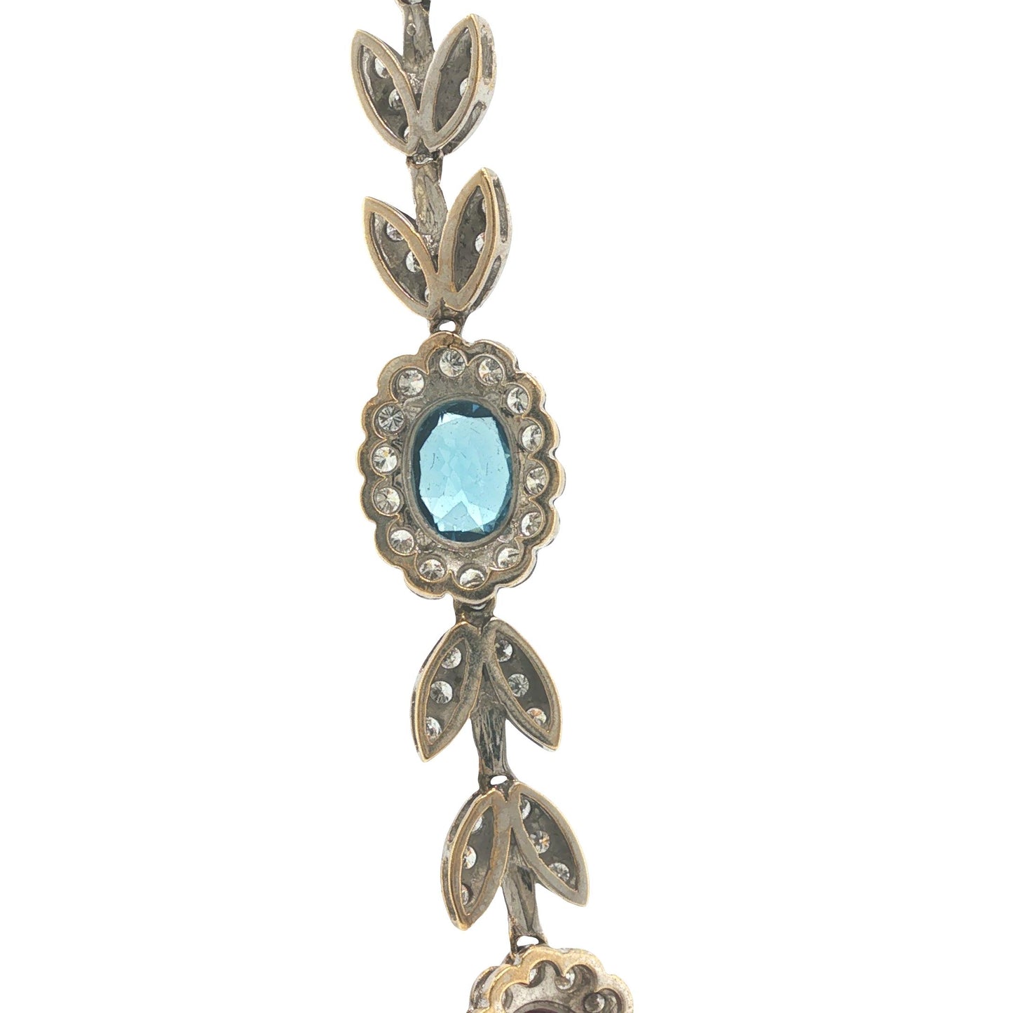 Italian 18K White Gold Diamond, Multi Gemstone Foliate Necklace