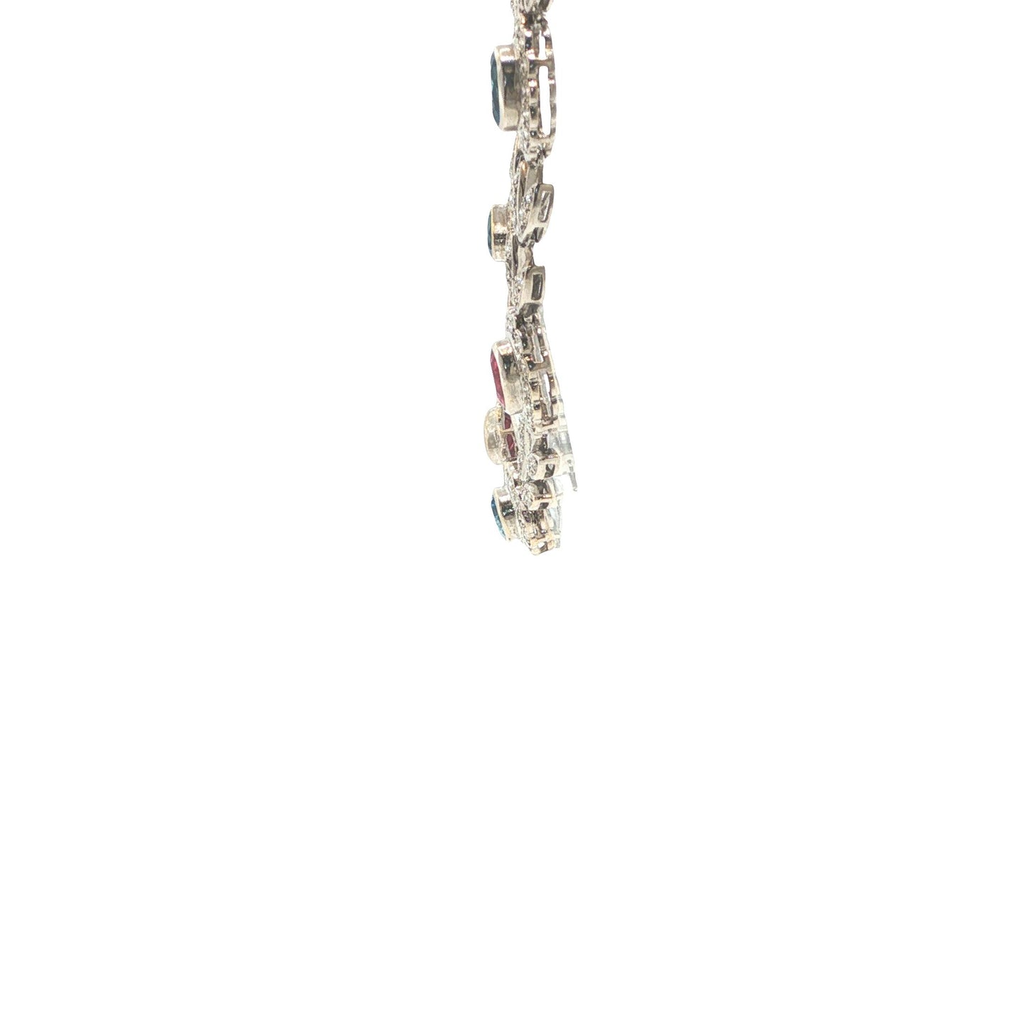 Italian 18K White Gold Diamond, Multi Gemstone Foliate Necklace