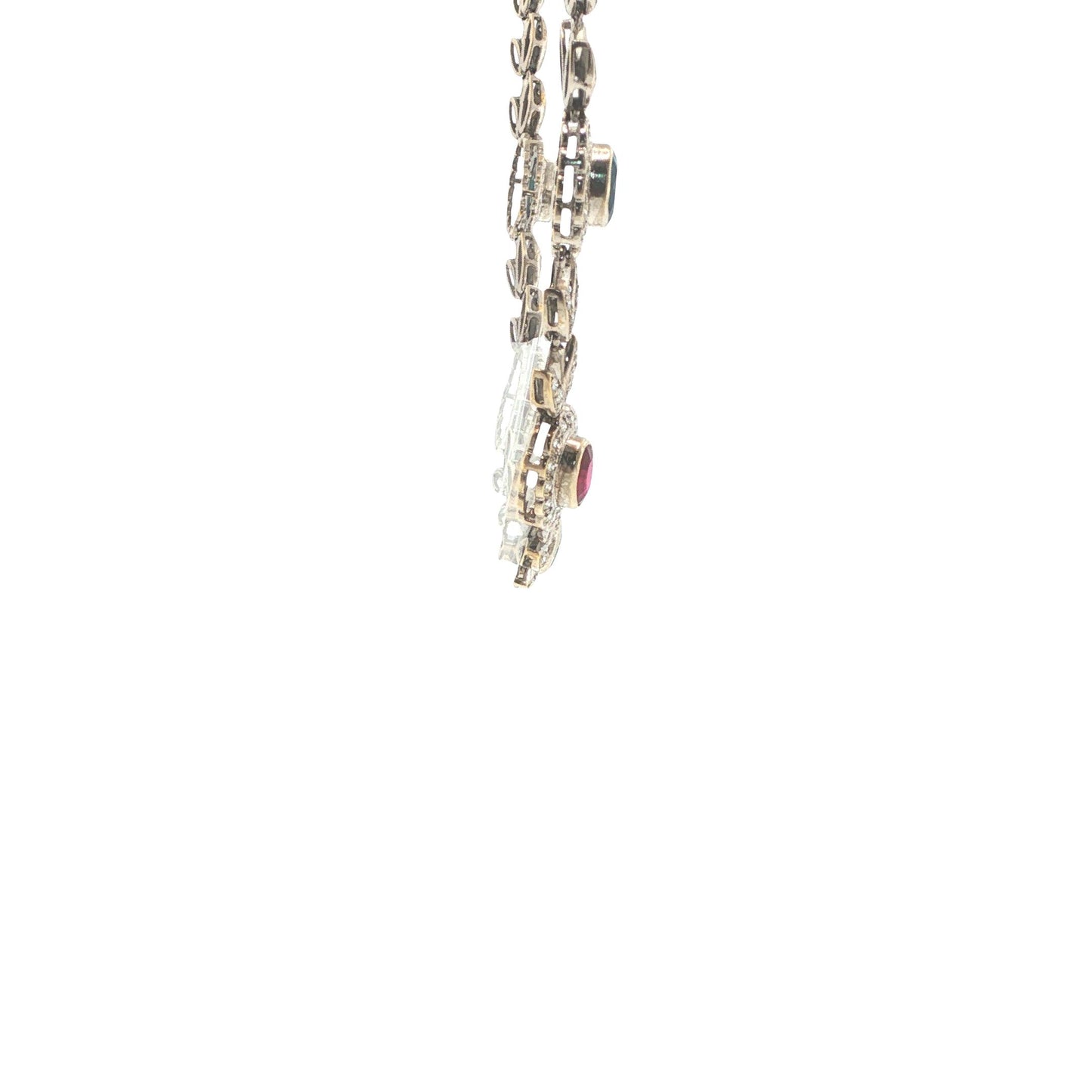 Italian 18K White Gold Diamond, Multi Gemstone Foliate Necklace
