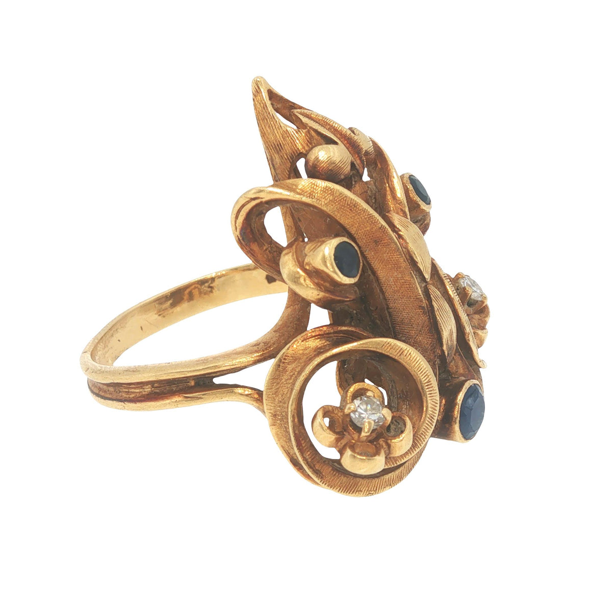Ilias Lalaounis 18K Gold Sapphire & Diamond Sculptural Ring