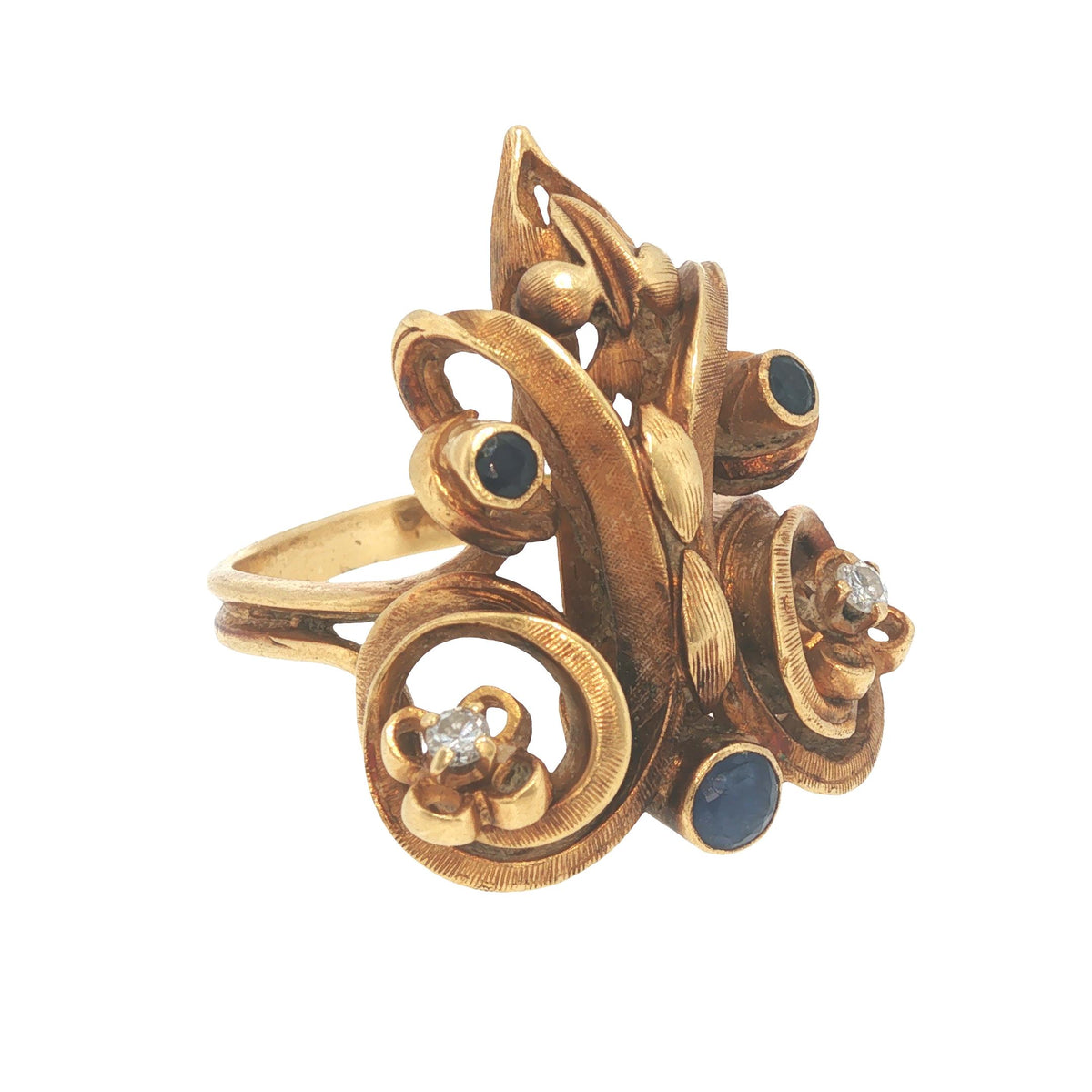 Ilias Lalaounis 18K Gold Sapphire & Diamond Sculptural Ring