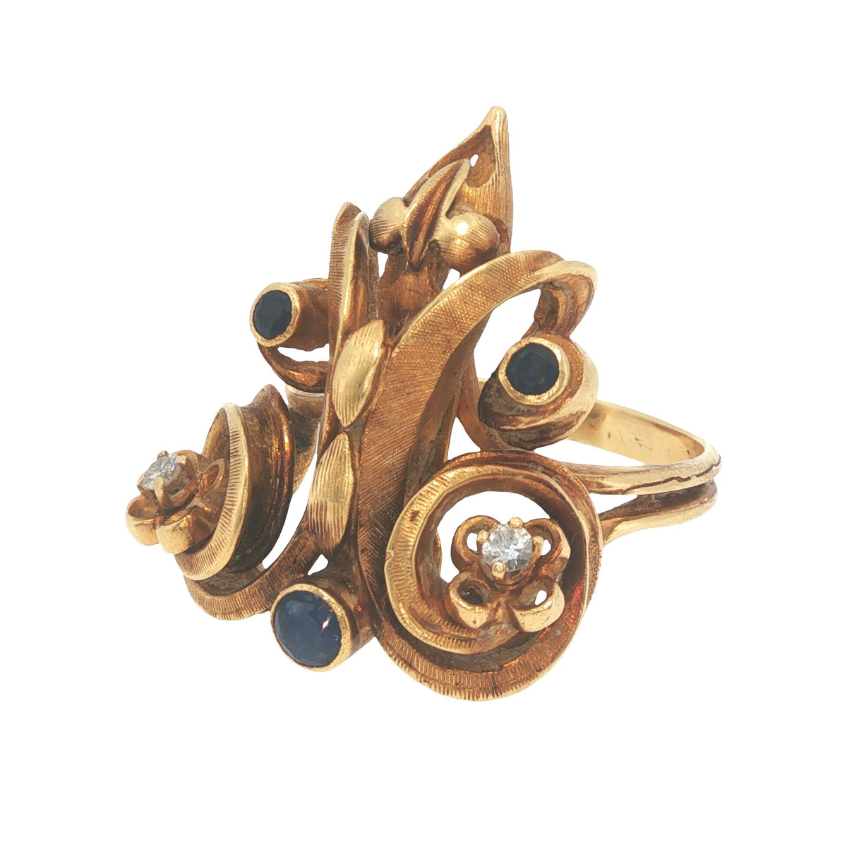 Ilias Lalaounis 18K Gold Sapphire & Diamond Sculptural Ring