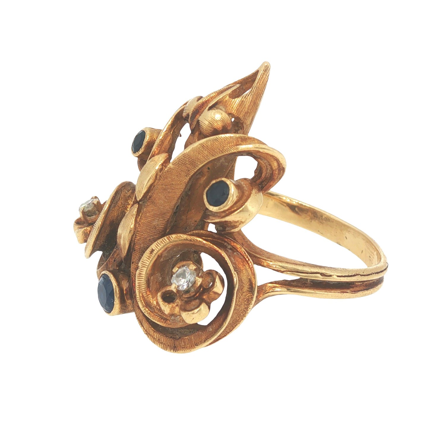 Ilias Lalaounis 18K Gold Sapphire & Diamond Sculptural Ring