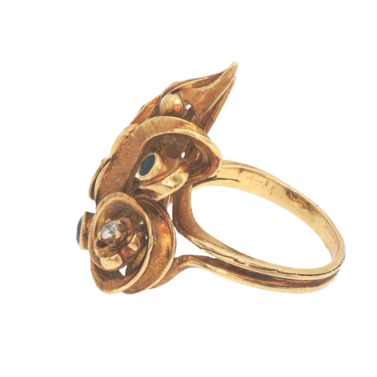 Ilias Lalaounis 18K Gold Sapphire & Diamond Sculptural Ring