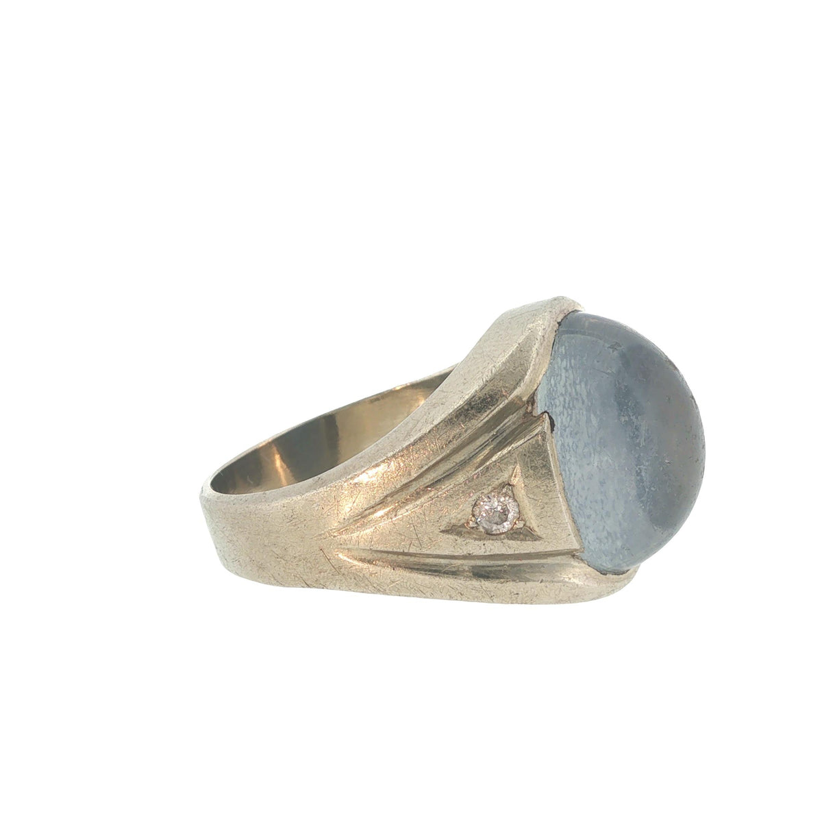 Vintage 14K White Gold Star Sapphire & Diamond Gypsy Ring