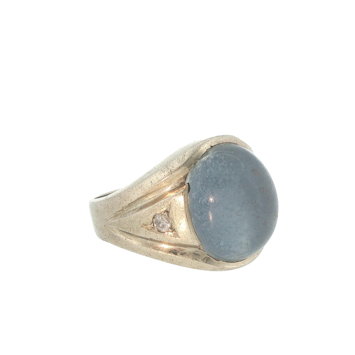 Vintage 14K White Gold Star Sapphire & Diamond Gypsy Ring
