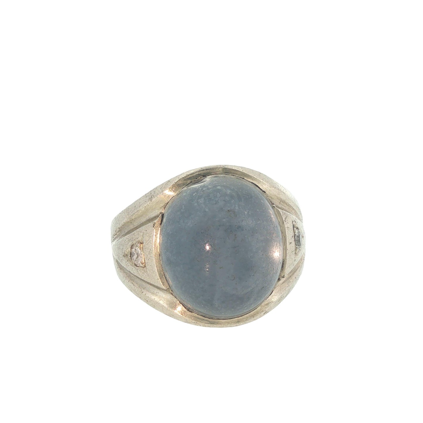 Vintage 14K White Gold Star Sapphire & Diamond Gypsy Ring