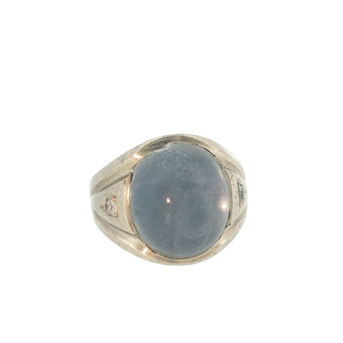 Vintage 14K White Gold Star Sapphire & Diamond Gypsy Ring