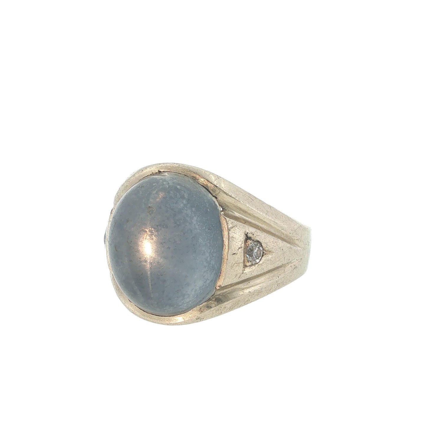Vintage 14K White Gold Star Sapphire & Diamond Gypsy Ring