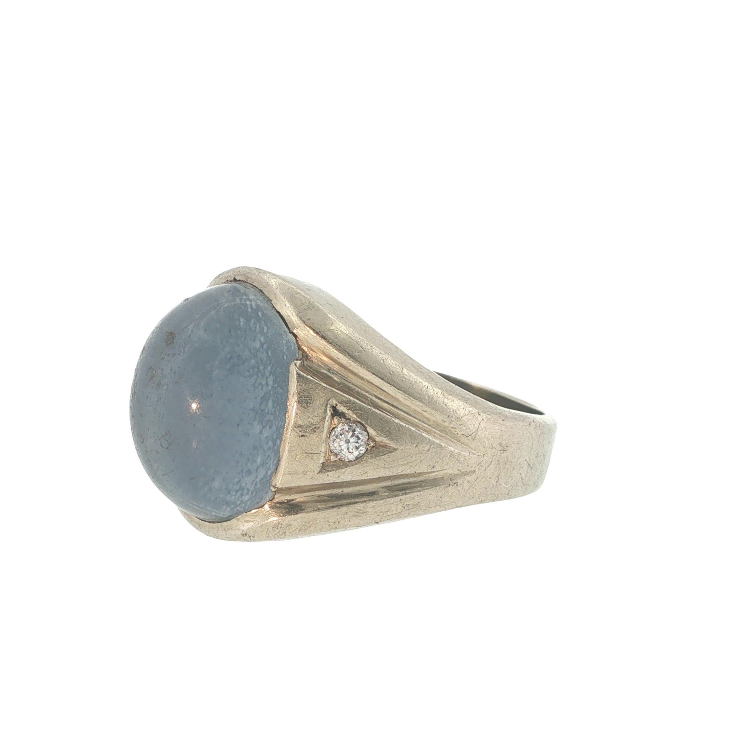 Vintage 14K White Gold Star Sapphire & Diamond Gypsy Ring