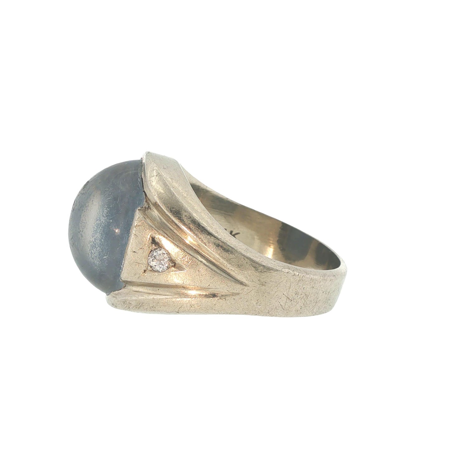 Vintage 14K White Gold Star Sapphire & Diamond Gypsy Ring