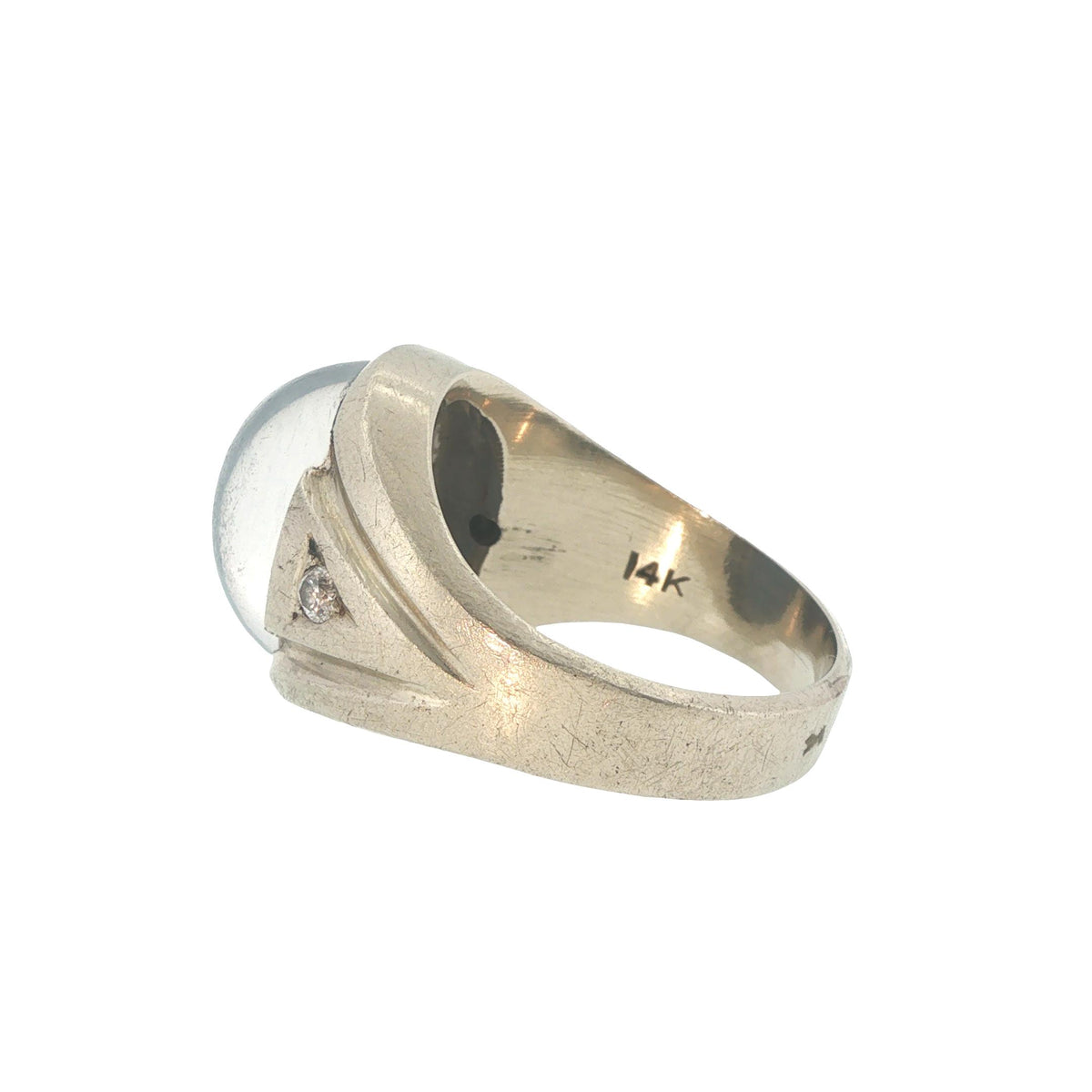 Vintage 14K White Gold Star Sapphire & Diamond Gypsy Ring