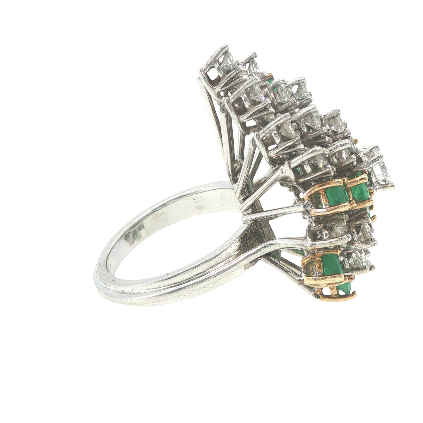 18K White Gold Emerald & Diamond Cluster Cocktail Ring