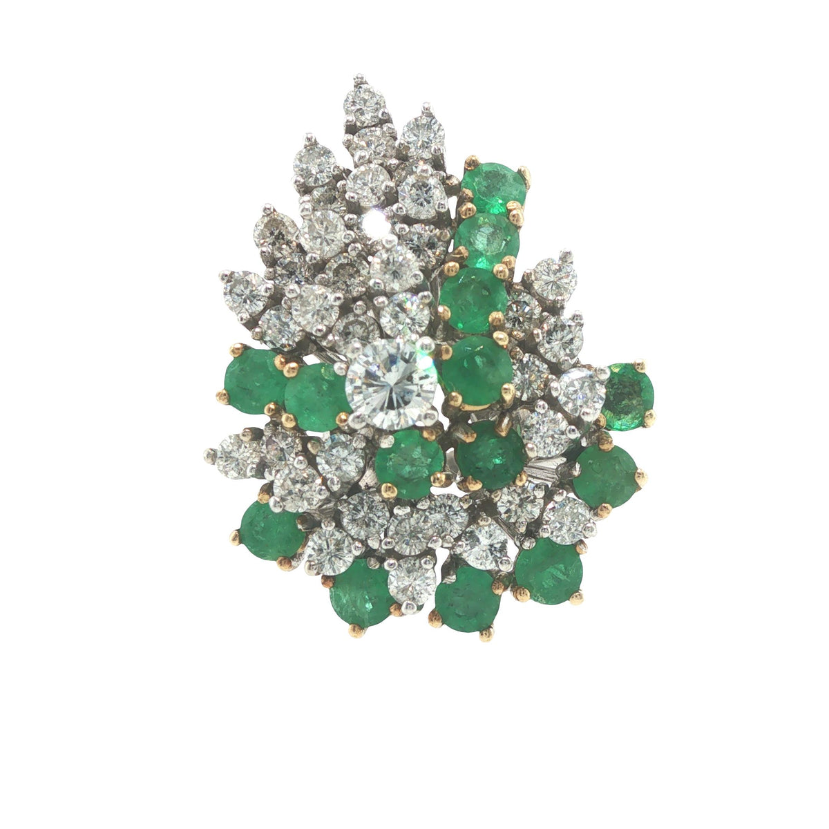18K White Gold Emerald & Diamond Cluster Cocktail Ring