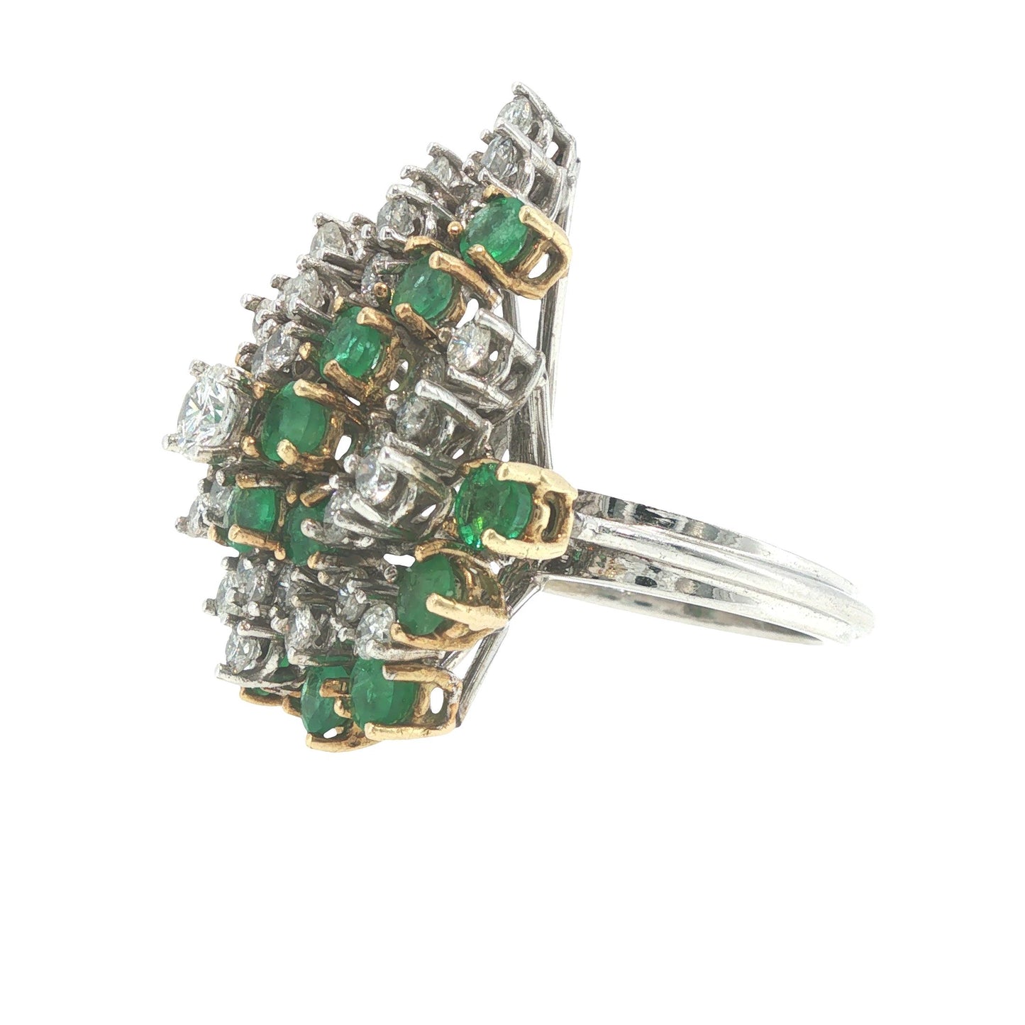18K White Gold Emerald & Diamond Cluster Cocktail Ring