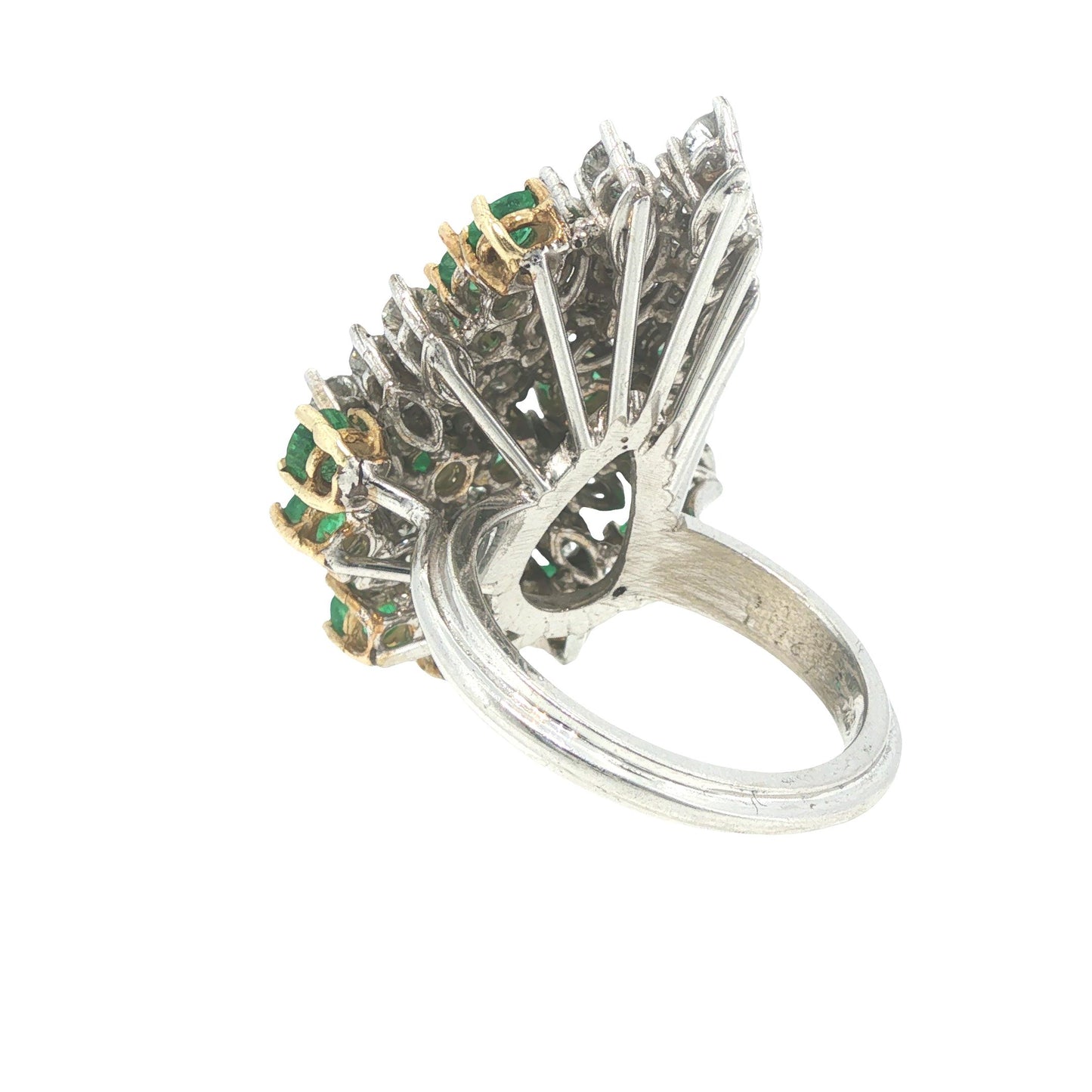 18K White Gold Emerald & Diamond Cluster Cocktail Ring