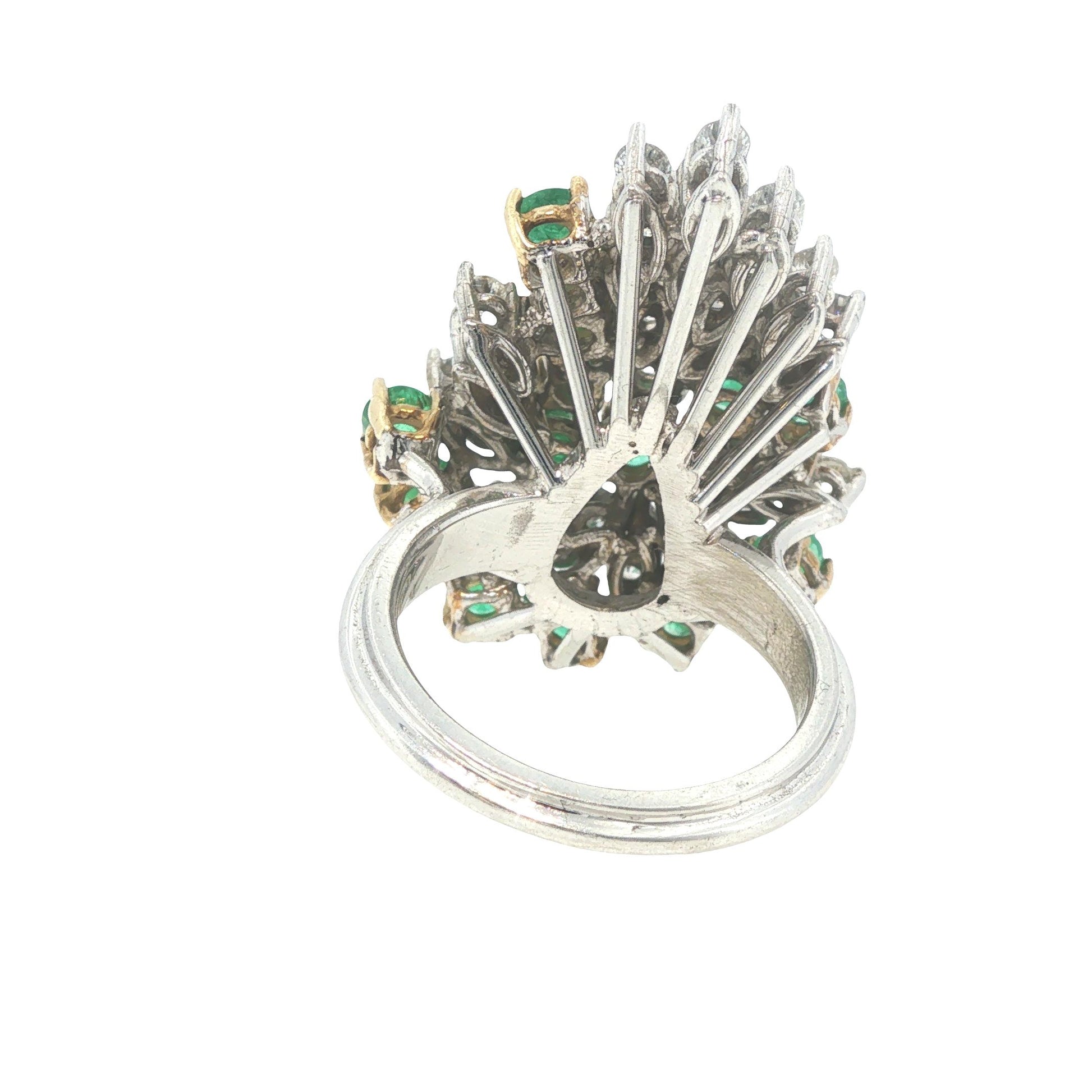 18K White Gold Emerald & Diamond Cluster Cocktail Ring