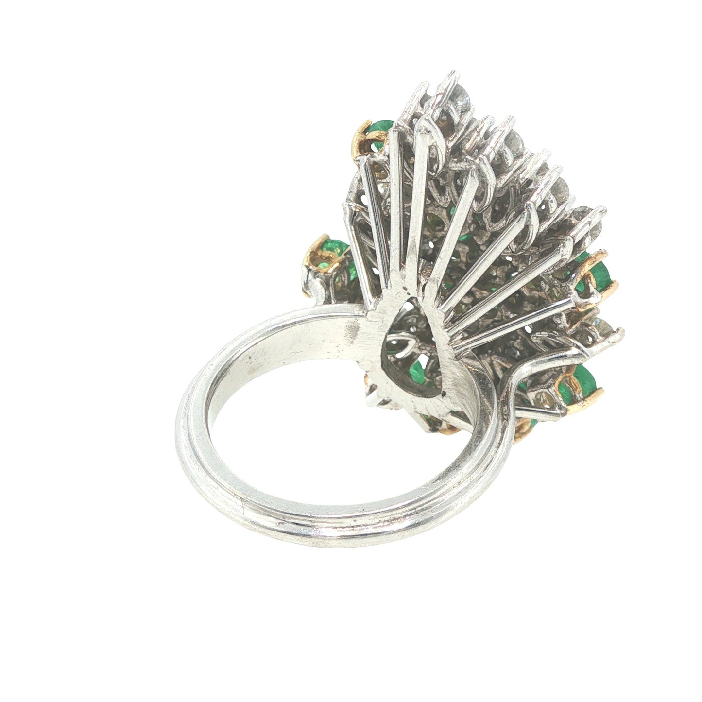 18K White Gold Emerald & Diamond Cluster Cocktail Ring