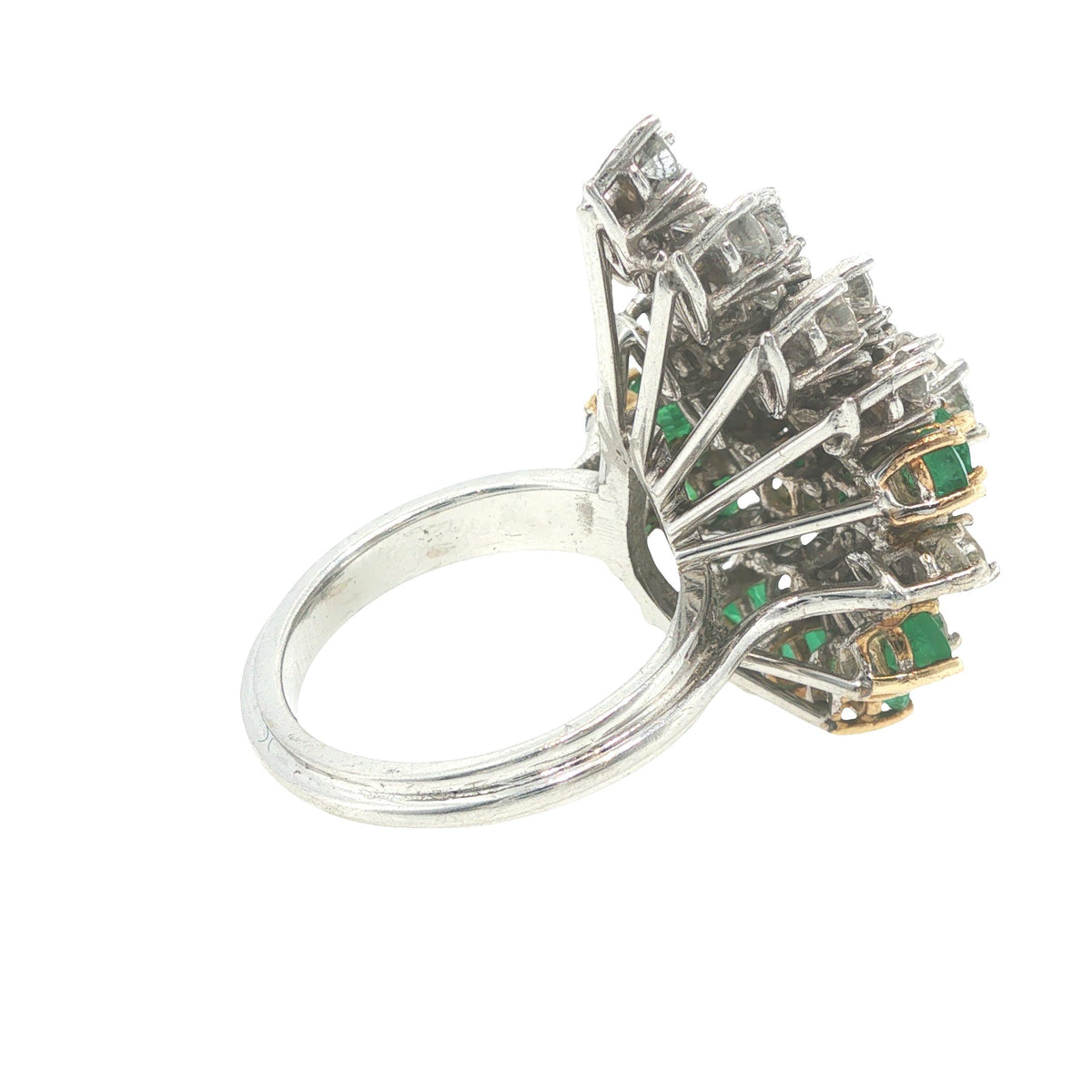 18K White Gold Emerald & Diamond Cluster Cocktail Ring