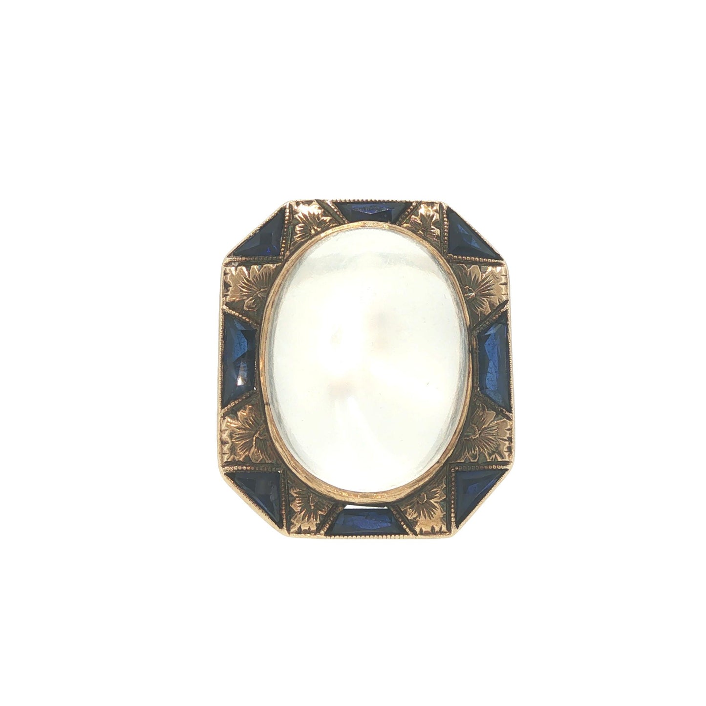 Art Deco 14k Gold Moonstone Cabochon Sapphire Ring