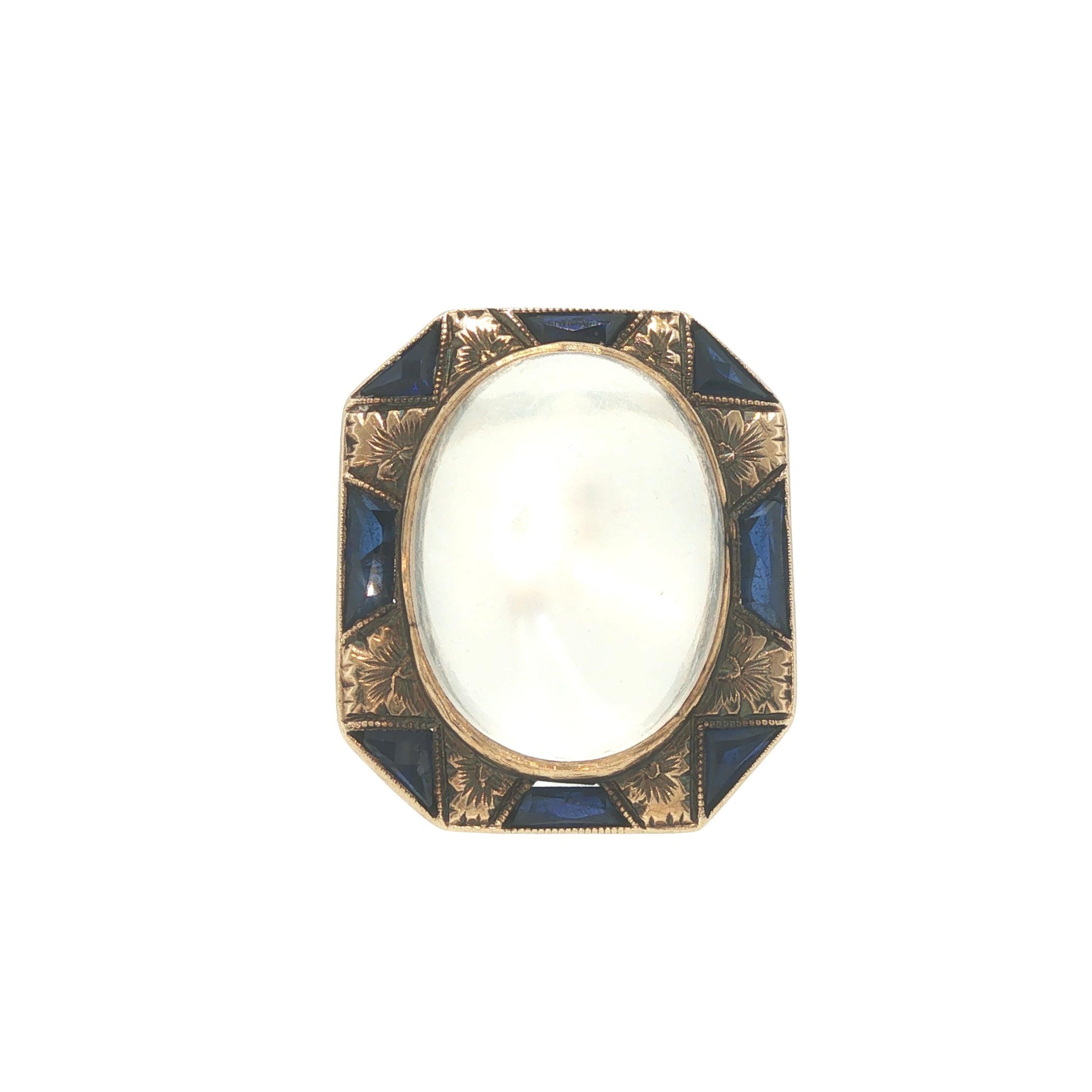 Art Deco 14k Gold Moonstone Cabochon Sapphire Ring