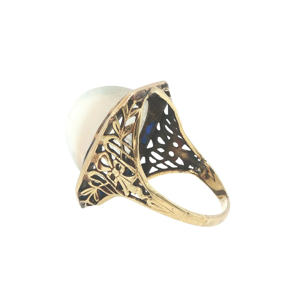 Art Deco 14k Gold Moonstone Cabochon Sapphire Ring