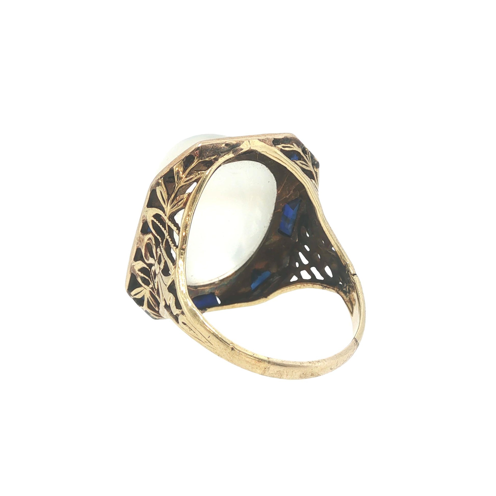Art Deco 14k Gold Moonstone Cabochon Sapphire Ring