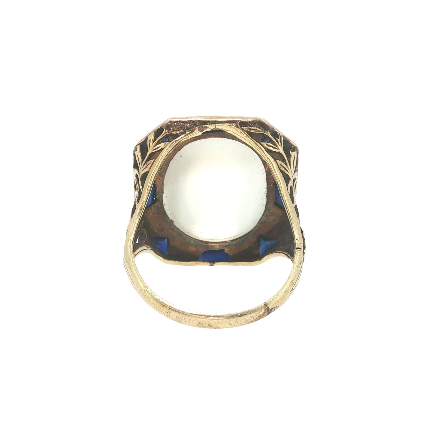 Art Deco 14k Gold Moonstone Cabochon Sapphire Ring