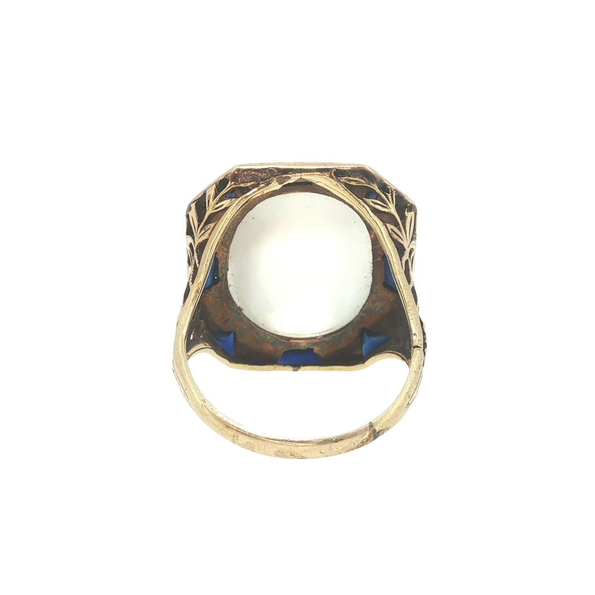 Art Deco 14k Gold Moonstone Cabochon Sapphire Ring