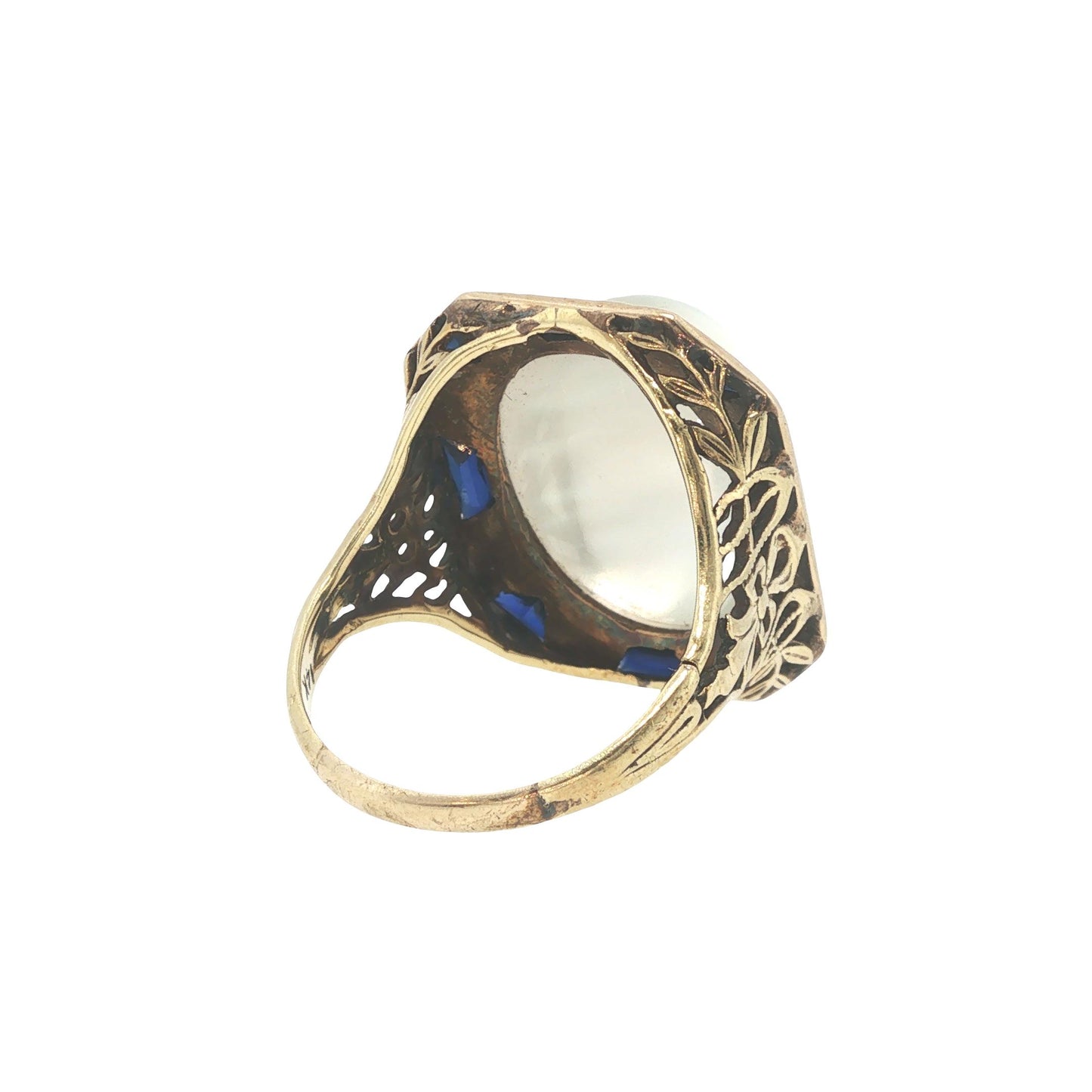 Art Deco 14k Gold Moonstone Cabochon Sapphire Ring