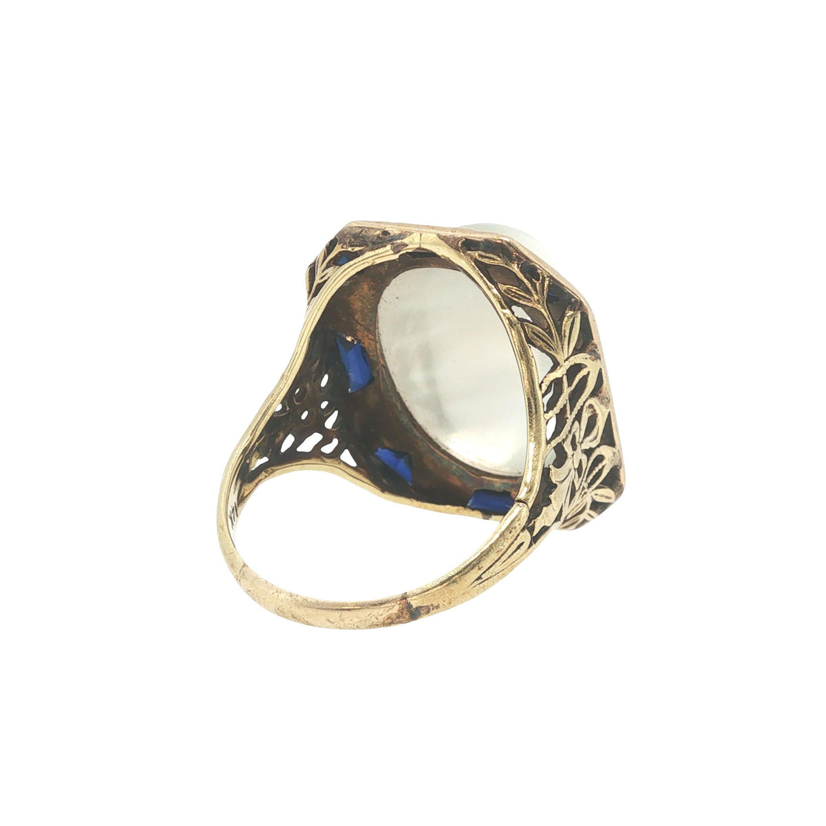 Art Deco 14k Gold Moonstone Cabochon Sapphire Ring