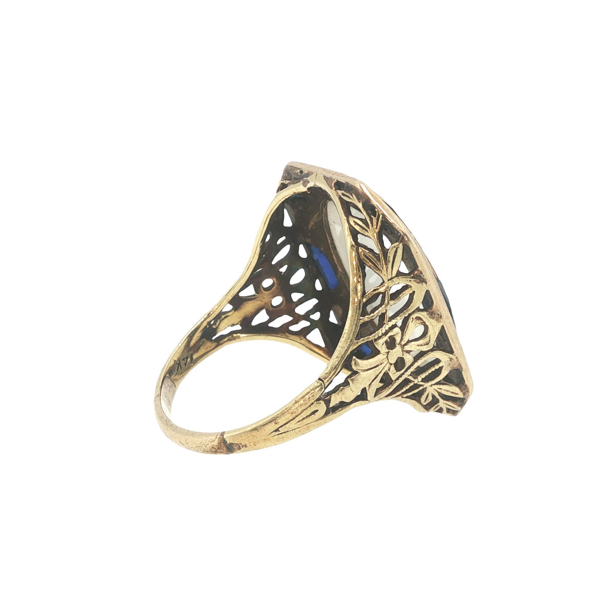 Art Deco 14k Gold Moonstone Cabochon Sapphire Ring