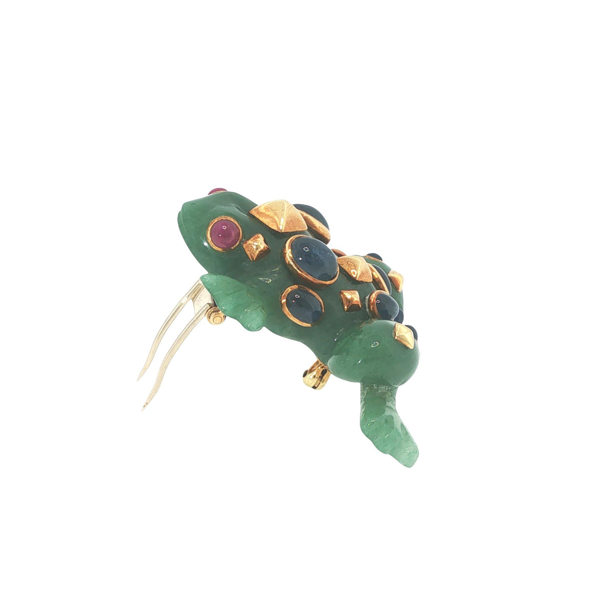 Seaman Schepps 18K Jade Sapphire & Ruby Frog Brooch